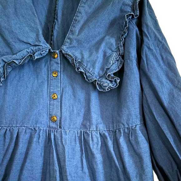 ELOQUII Medium Wash Denim Tiered Dress with Collar - Picture 2 of 5